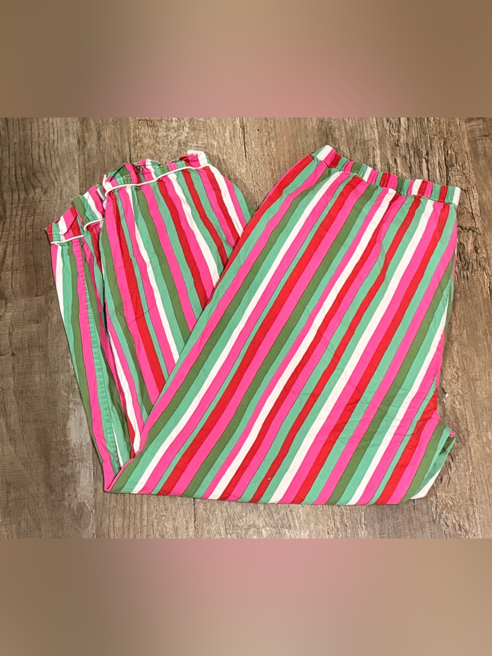 Anthropologie Pink, Green & White Striped Elastic-Waist Shorts